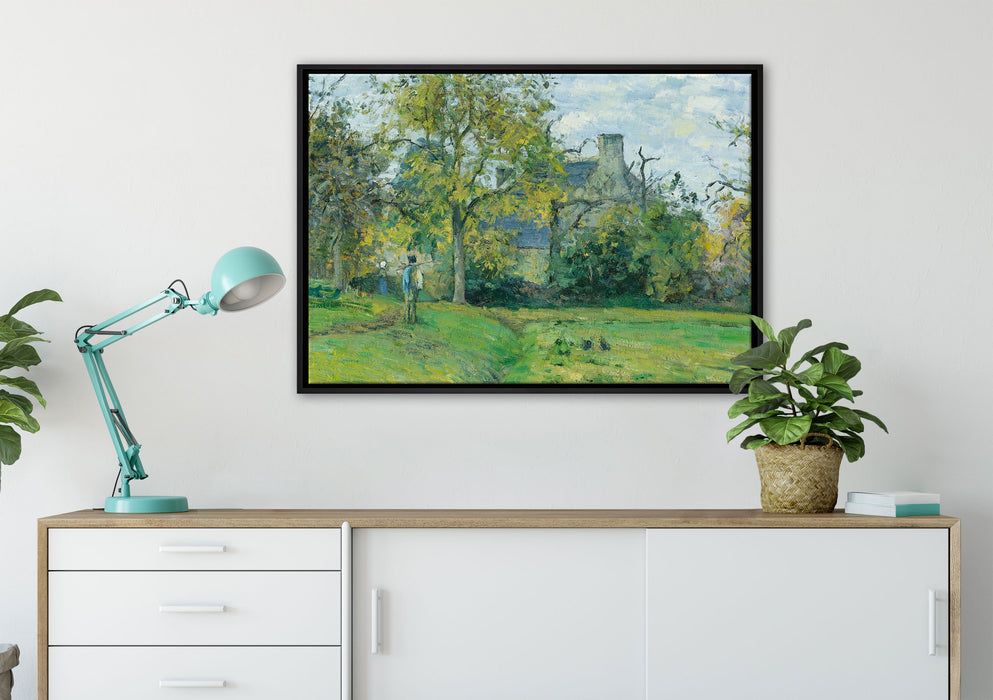 Camille Pissarro - LA MAISON DE PIETTE À MONTFOUCAULT  auf Leinwandbild gerahmt verschiedene Größen im Wohnzimmer