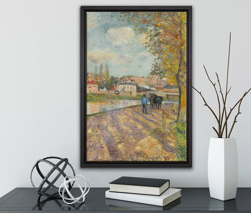 Camille Pissarro - CHEMIN DE LÉCLUSE SAINT-OUEN-L?AUM auf Leinwandbild gerahmt mit Kirschblüten