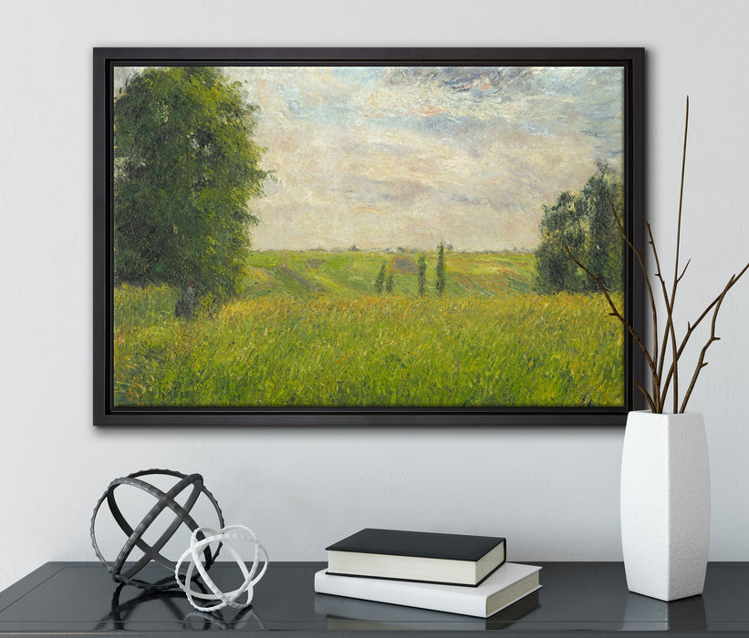 Camille Pissarro - SOLEIL COUCHANT PONTOISE  auf Leinwandbild gerahmt mit Kirschblüten