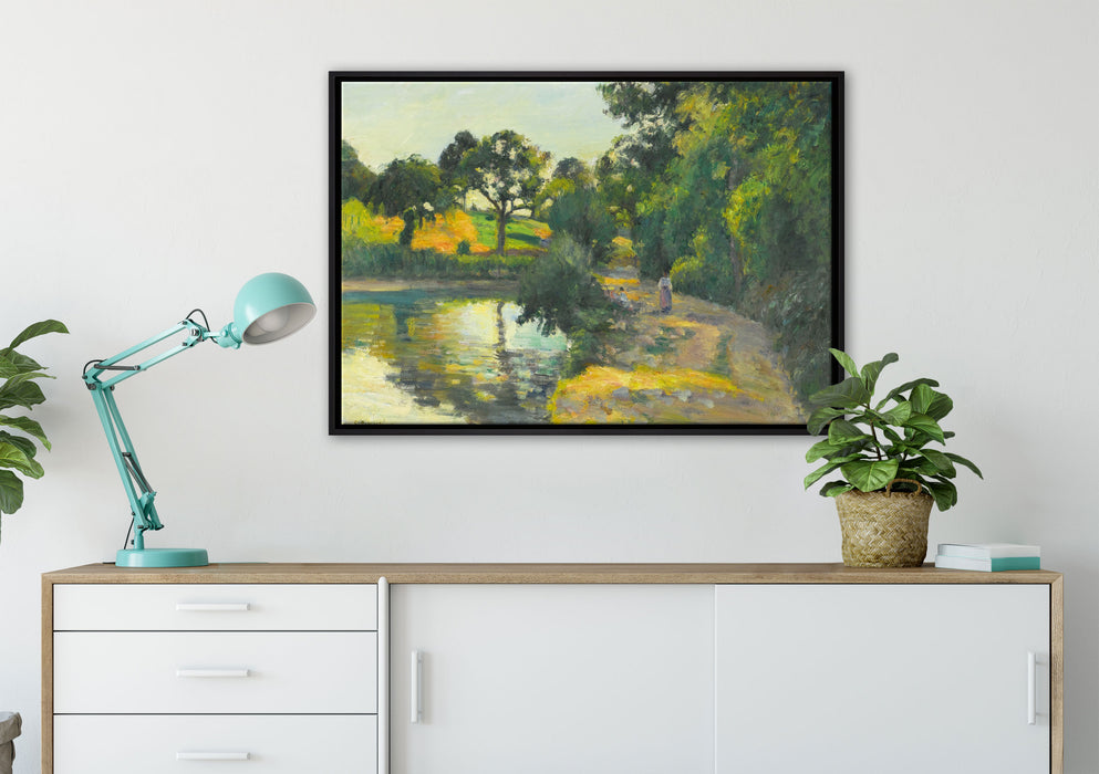 Camille Pissarro - L'ÉTANG AU SOLEIL COUCHANT MONTFOUC auf Leinwandbild gerahmt verschiedene Größen im Wohnzimmer