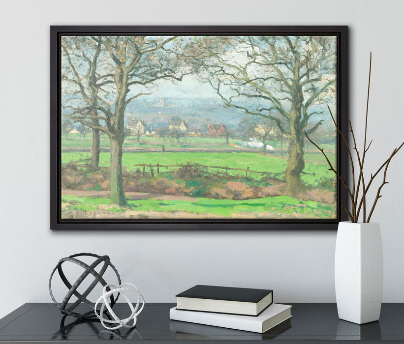 Camille Pissarro - Near Sydenham Hill Looking towards auf Leinwandbild gerahmt mit Kirschblüten