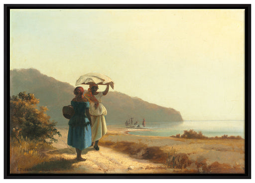 Camille Pissarro - Deux femmes causant au bord de la me auf Leinwandbild gerahmt Größe 100x70