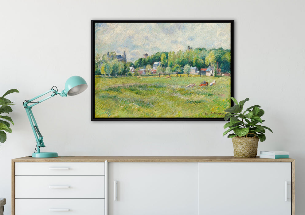 Camille Pissarro - PRAIRIES À GISORS  auf Leinwandbild gerahmt verschiedene Größen im Wohnzimmer