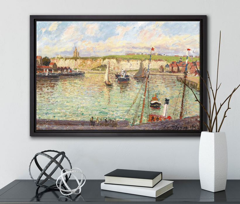 Camille Pissarro - L'AVANT-PORT DE DIEPPE APRÈS-MIDI auf Leinwandbild gerahmt mit Kirschblüten