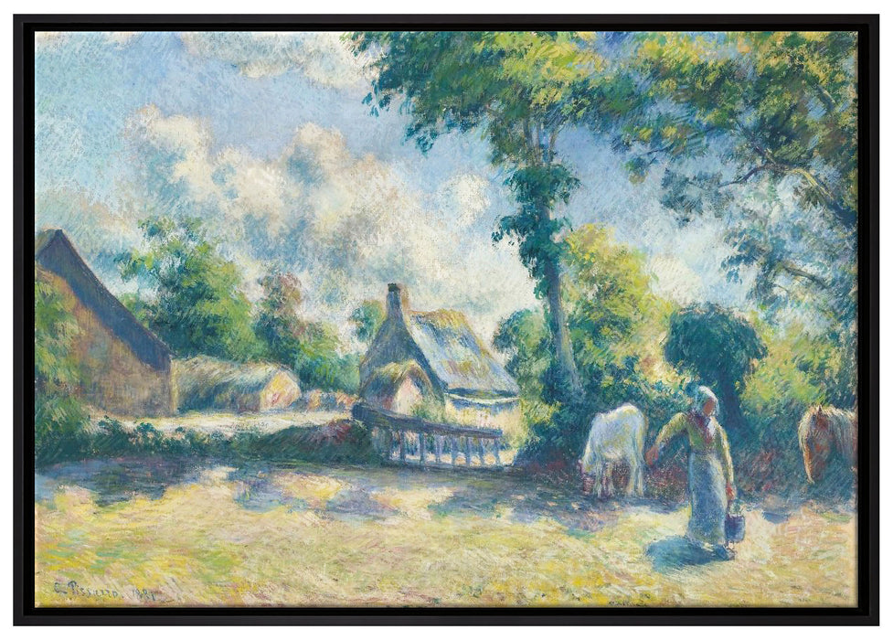 Camille Pissarro - PAYSAGE À MELLERAY FEMME DONNANT  auf Leinwandbild gerahmt Größe 100x70