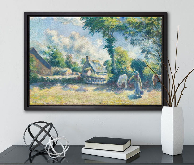 Camille Pissarro - PAYSAGE À MELLERAY FEMME DONNANT  auf Leinwandbild gerahmt mit Kirschblüten