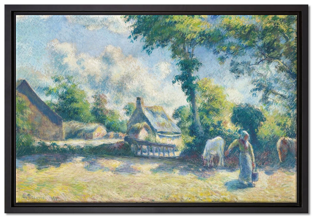 Camille Pissarro - PAYSAGE À MELLERAY FEMME DONNANT   auf Leinwandbild gerahmt Größe 60x40