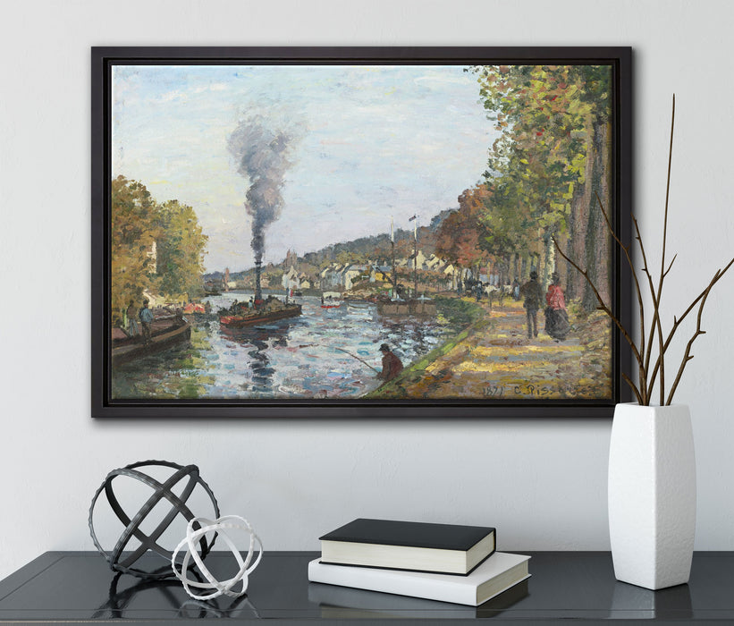 Camille Pissarro - LA SEINE À BOUGIVAL  auf Leinwandbild gerahmt mit Kirschblüten