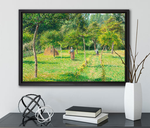 Camille Pissarro - Le jardin à Éragny auf Leinwandbild gerahmt mit Kirschblüten