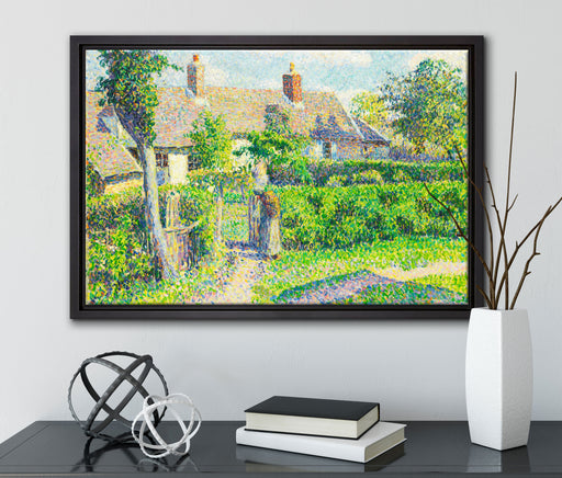Camille Pissarro - Maisons de paysans  auf Leinwandbild gerahmt mit Kirschblüten