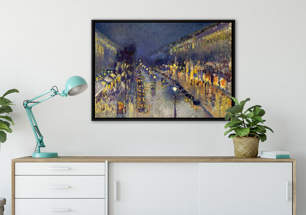 Camille Pissarro - The Boulevard Montmartre at Night  auf Leinwandbild gerahmt verschiedene Größen im Wohnzimmer
