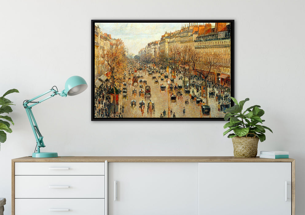 Camille Pissarro - Boulevard Montmartre auf Leinwandbild gerahmt verschiedene Größen im Wohnzimmer