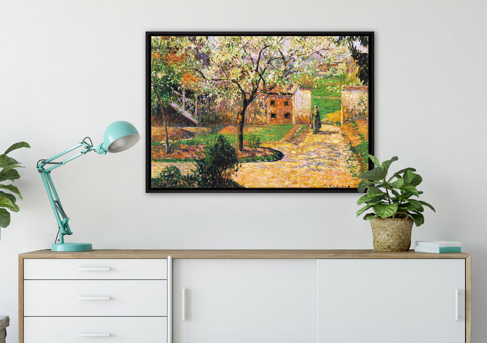Camille Pissarro - Flowering Plum Tree Eragny auf Leinwandbild gerahmt verschiedene Größen im Wohnzimmer