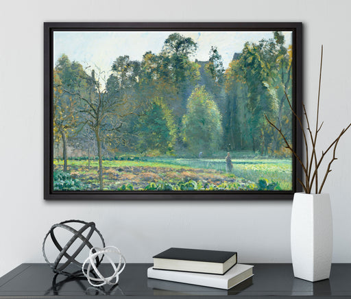 Camille Pissarro - Le champ de chou Pontoise auf Leinwandbild gerahmt mit Kirschblüten