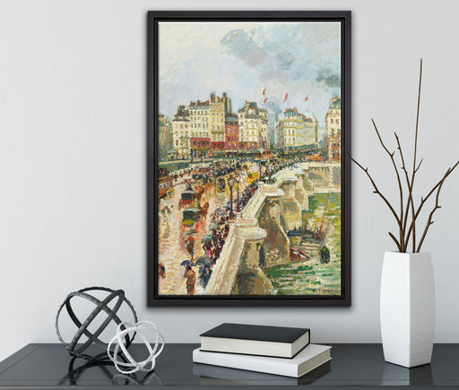 Camille Pissarro - Pont Neuf auf Leinwandbild gerahmt mit Kirschblüten