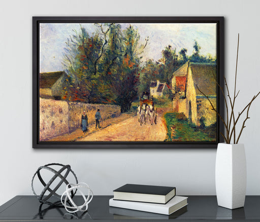 Camille Pissarro - La diligence route d'Ennery à l'Her auf Leinwandbild gerahmt mit Kirschblüten