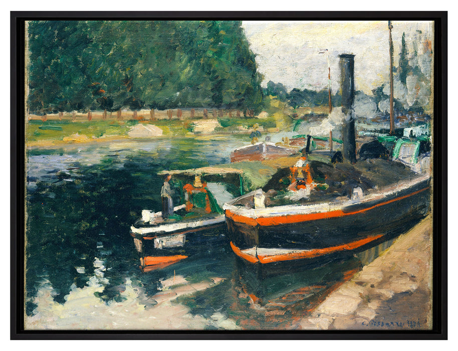 Camille Pissarro - Barges at Pontoise   auf Leinwandbild gerahmt Größe 80x60