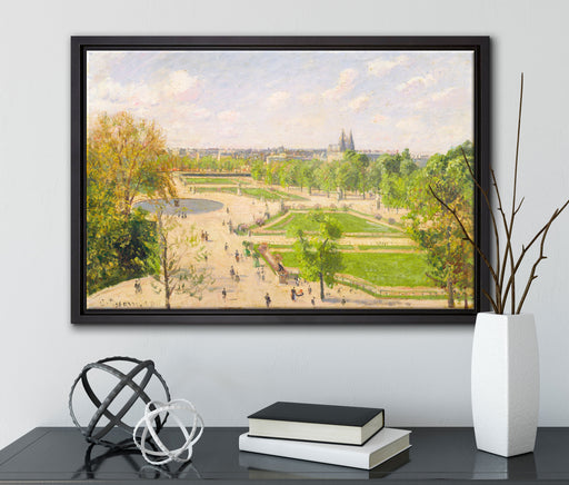 Camille Pissarro - The Garden of the Tuileries III auf Leinwandbild gerahmt mit Kirschblüten