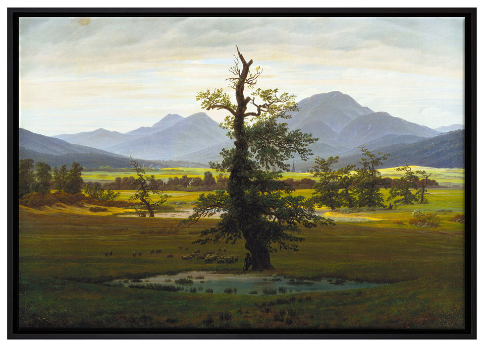 Caspar David Friedrich - Der einsame Baum auf Leinwandbild gerahmt Größe 100x70