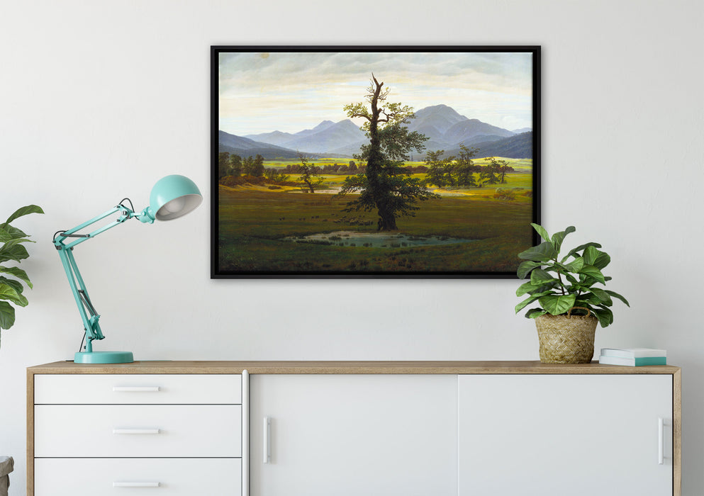 Caspar David Friedrich - Der einsame Baum auf Leinwandbild gerahmt verschiedene Größen im Wohnzimmer