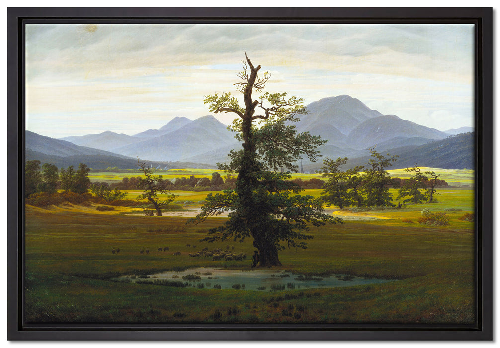 Caspar David Friedrich - Der einsame Baum  auf Leinwandbild gerahmt Größe 60x40