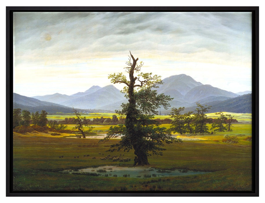 Caspar David Friedrich - Der einsame Baum  auf Leinwandbild gerahmt Größe 80x60