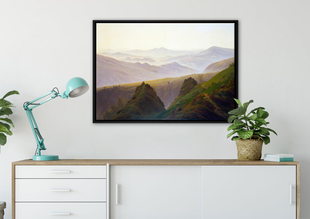 Caspar David Friedrich - Morgens in den Bergen auf Leinwandbild gerahmt verschiedene Größen im Wohnzimmer