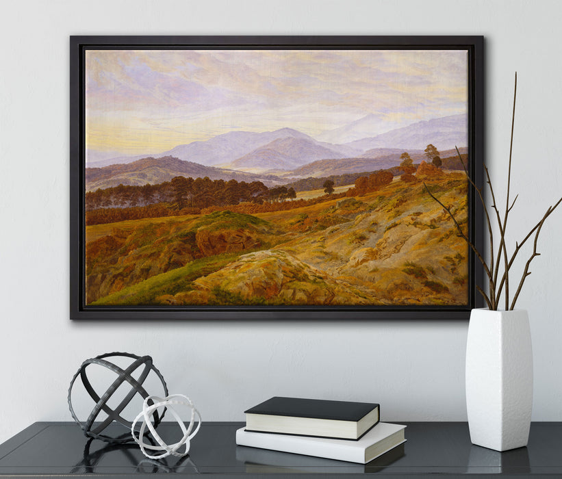 Caspar David Friedrich - Berg im Riesengebirge  auf Leinwandbild gerahmt mit Kirschblüten