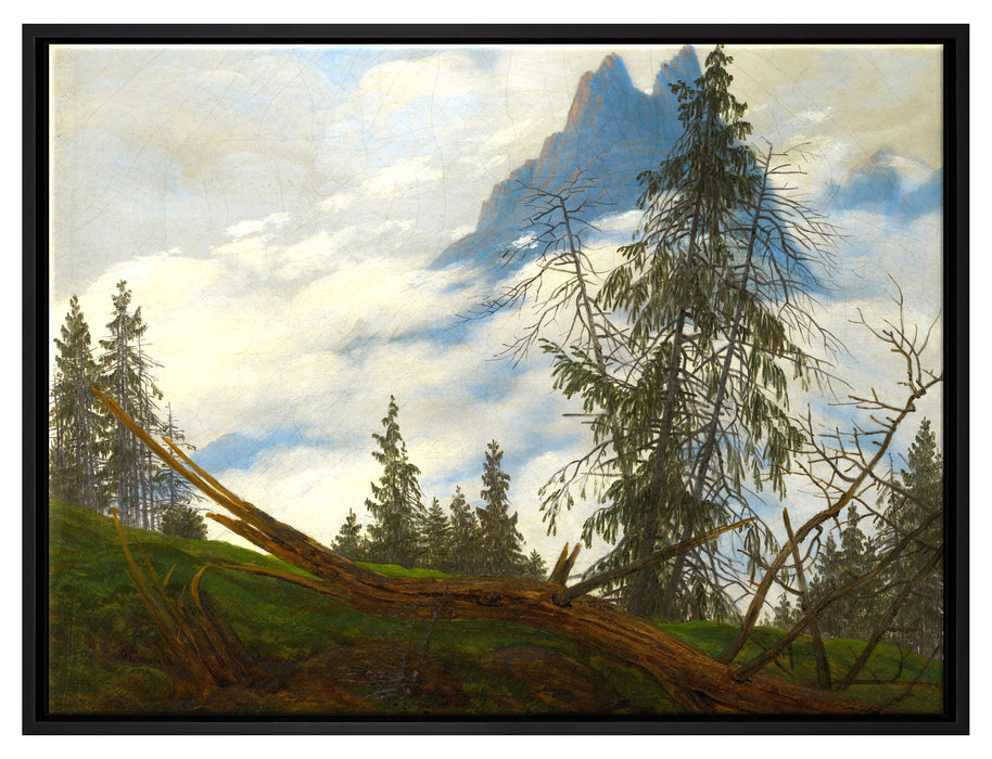 Caspar David Friedrich - Berggipfel mit ziehenden Wolke  auf Leinwandbild gerahmt Größe 80x60