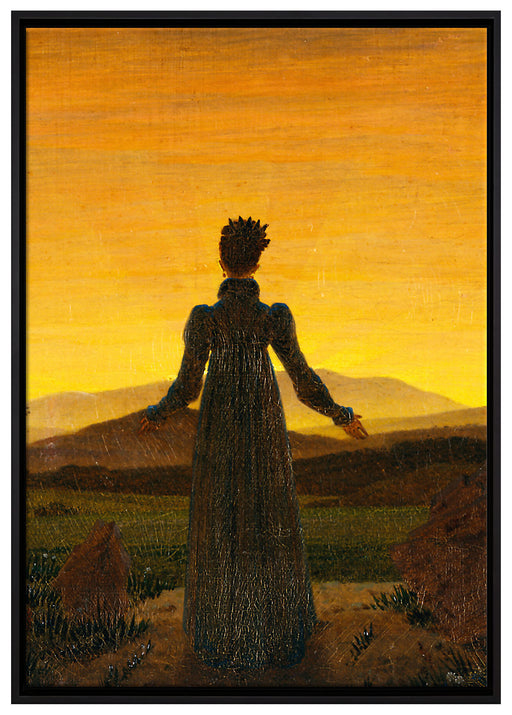 Caspar David Friedrich - Frau vor untergehender Sonne auf Leinwandbild gerahmt Größe 100x70