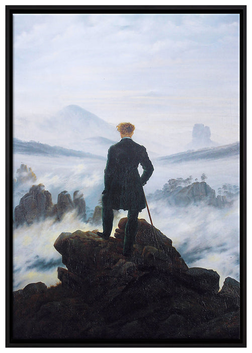 Caspar David Friedrich - Wanderer über dem Nebelmeer auf Leinwandbild gerahmt Größe 100x70