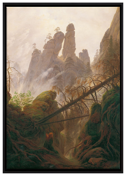 Caspar David Friedrich - Felsenlandschaft im Elbsandste auf Leinwandbild gerahmt Größe 100x70