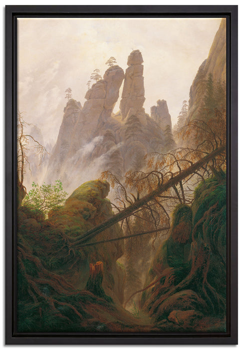 Caspar David Friedrich - Felsenlandschaft im Elbsandste  auf Leinwandbild gerahmt Größe 60x40