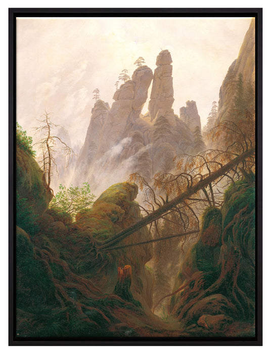 Caspar David Friedrich - Felsenlandschaft im Elbsandste  auf Leinwandbild gerahmt Größe 80x60