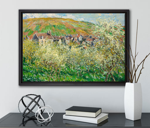 Claude Monet - Blühende Pflaumenbäume  auf Leinwandbild gerahmt mit Kirschblüten