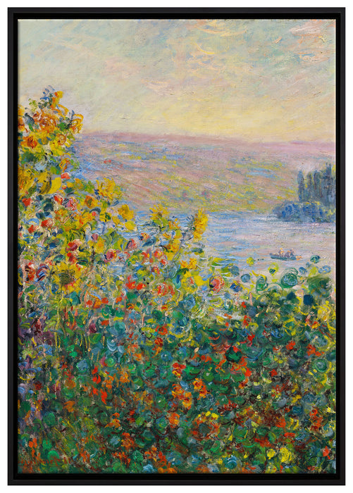 Claude Monet - Blumenbeete in Vetheuil  auf Leinwandbild gerahmt Größe 100x70