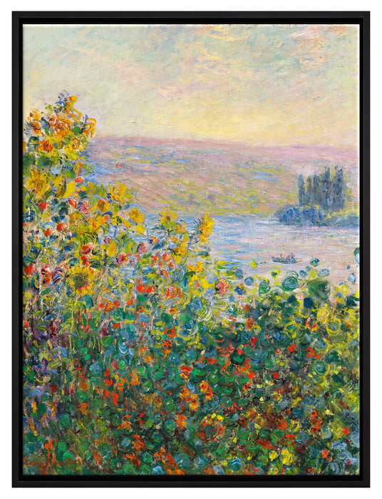 Claude Monet - Blumenbeete in Vetheuil   auf Leinwandbild gerahmt Größe 80x60