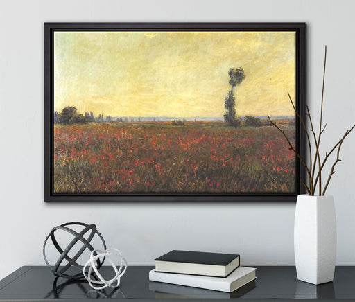 Claude Monet - Mohnfeld I auf Leinwandbild gerahmt mit Kirschblüten