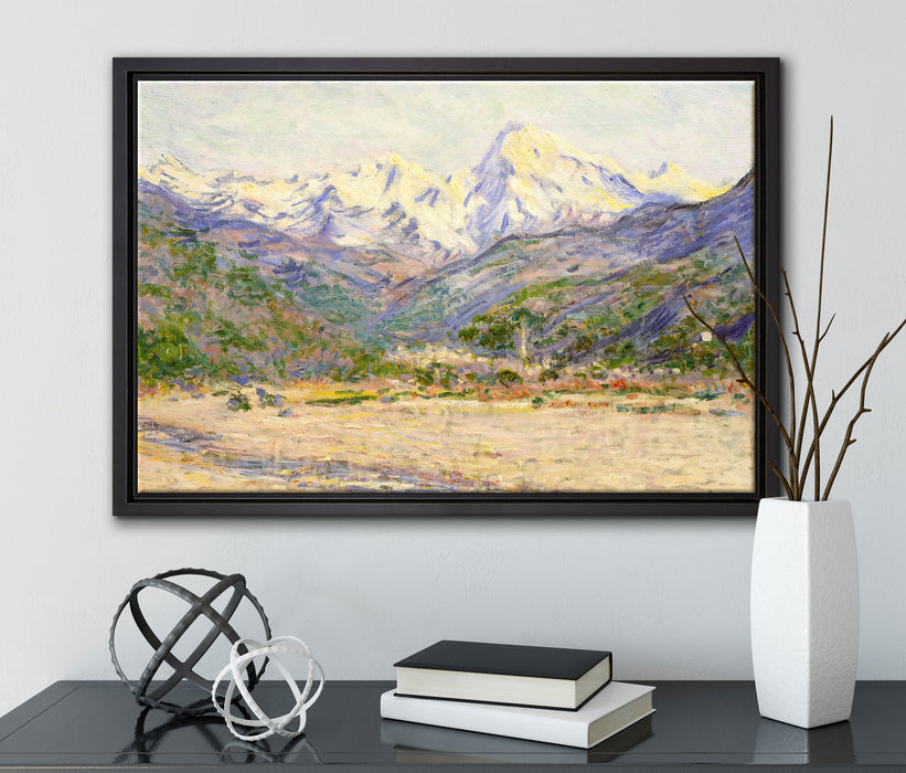 Claude Monet - Das Tal der Nervia  auf Leinwandbild gerahmt mit Kirschblüten