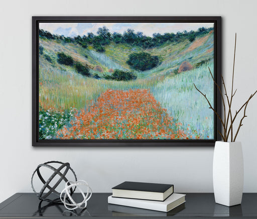 Claude Monet - Mohnfeld bei Giverny  auf Leinwandbild gerahmt mit Kirschblüten