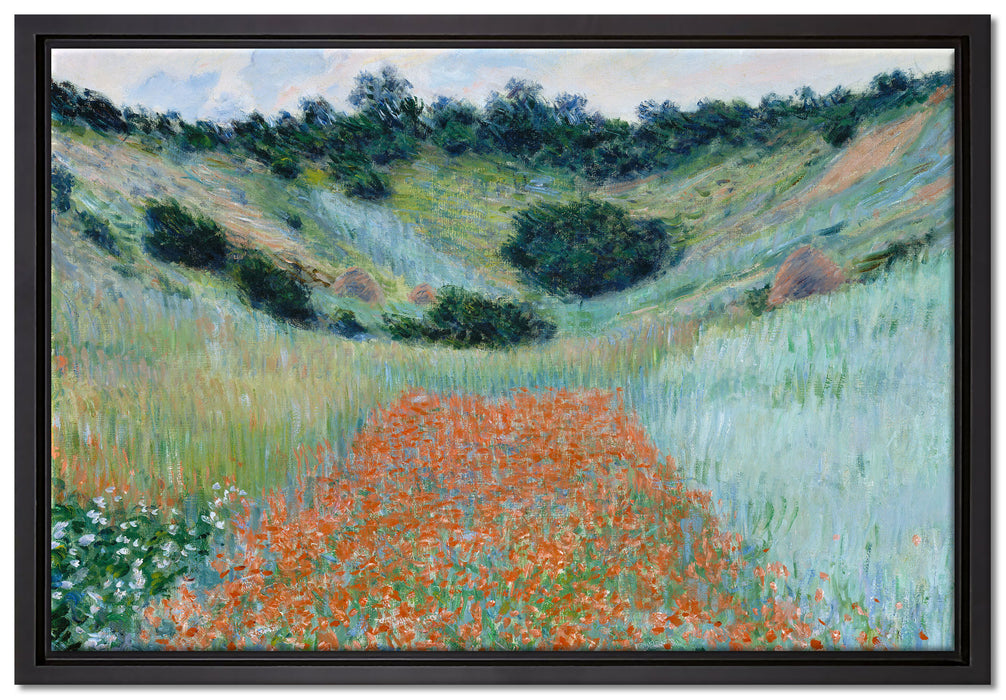 Claude Monet - Mohnfeld bei Giverny   auf Leinwandbild gerahmt Größe 60x40