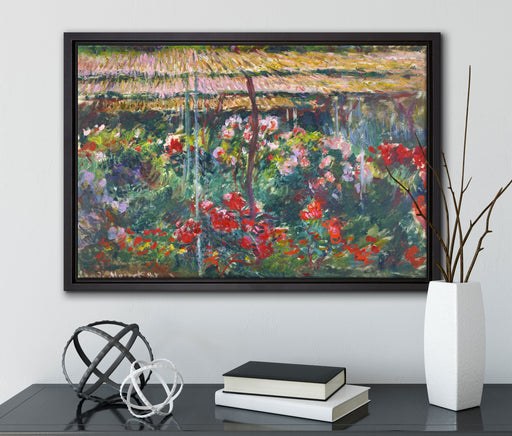 Claude Monet - Pfingstrosen-Garten  auf Leinwandbild gerahmt mit Kirschblüten