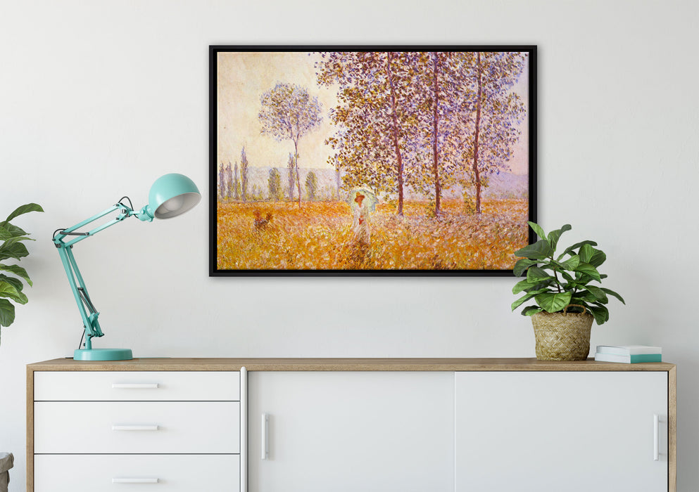 Claude Monet - Pappeln im Sonnenlicht  auf Leinwandbild gerahmt verschiedene Größen im Wohnzimmer