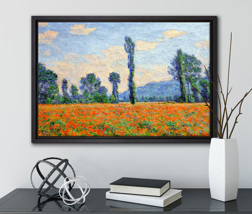 Claude Monet - Mohnfeld Giverny  auf Leinwandbild gerahmt mit Kirschblüten
