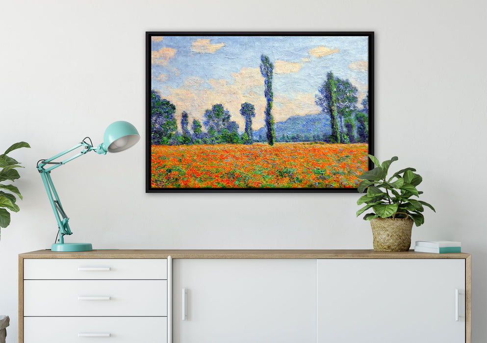 Claude Monet - Mohnfeld Giverny  auf Leinwandbild gerahmt verschiedene Größen im Wohnzimmer