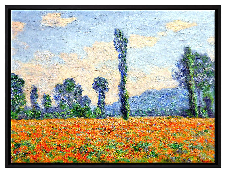 Claude Monet - Mohnfeld Giverny   auf Leinwandbild gerahmt Größe 80x60