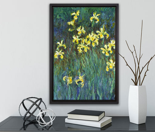 Claude Monet - Gelbe Schwertlilien  auf Leinwandbild gerahmt mit Kirschblüten