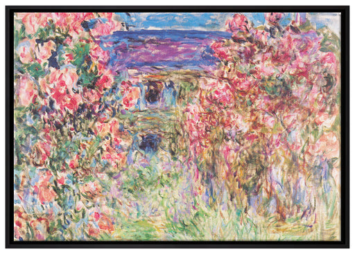 Claude Monet - Das Haus in den Rosen  auf Leinwandbild gerahmt Größe 100x70