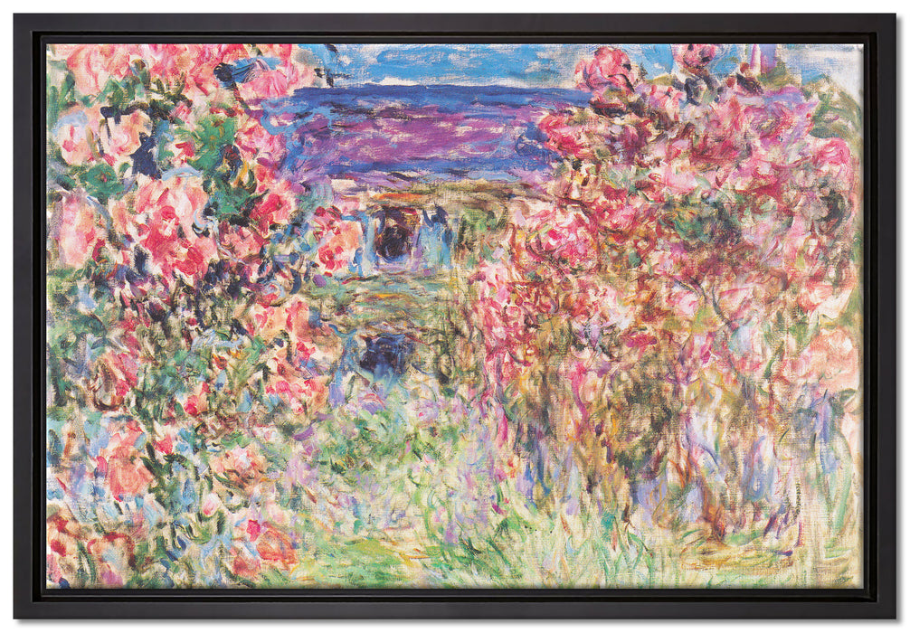 Claude Monet - Das Haus in den Rosen   auf Leinwandbild gerahmt Größe 60x40