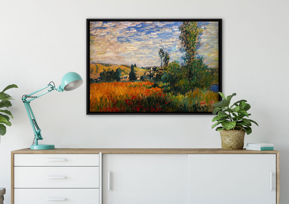 Claude Monet - Weg durch die Mohnfelder Ile Saint-Mart auf Leinwandbild gerahmt verschiedene Größen im Wohnzimmer